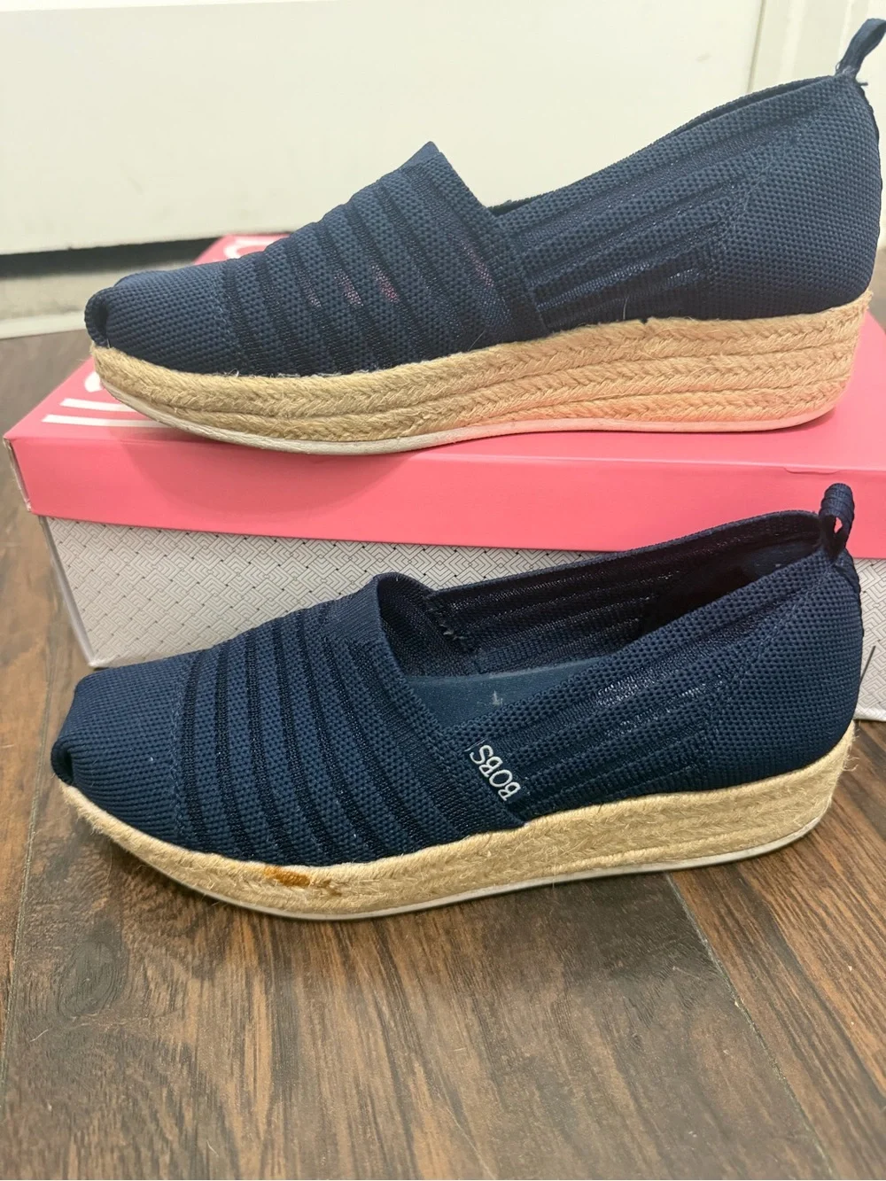 Skechers Navy Knit Espadrille Wedge Slip-On with Jute Platform